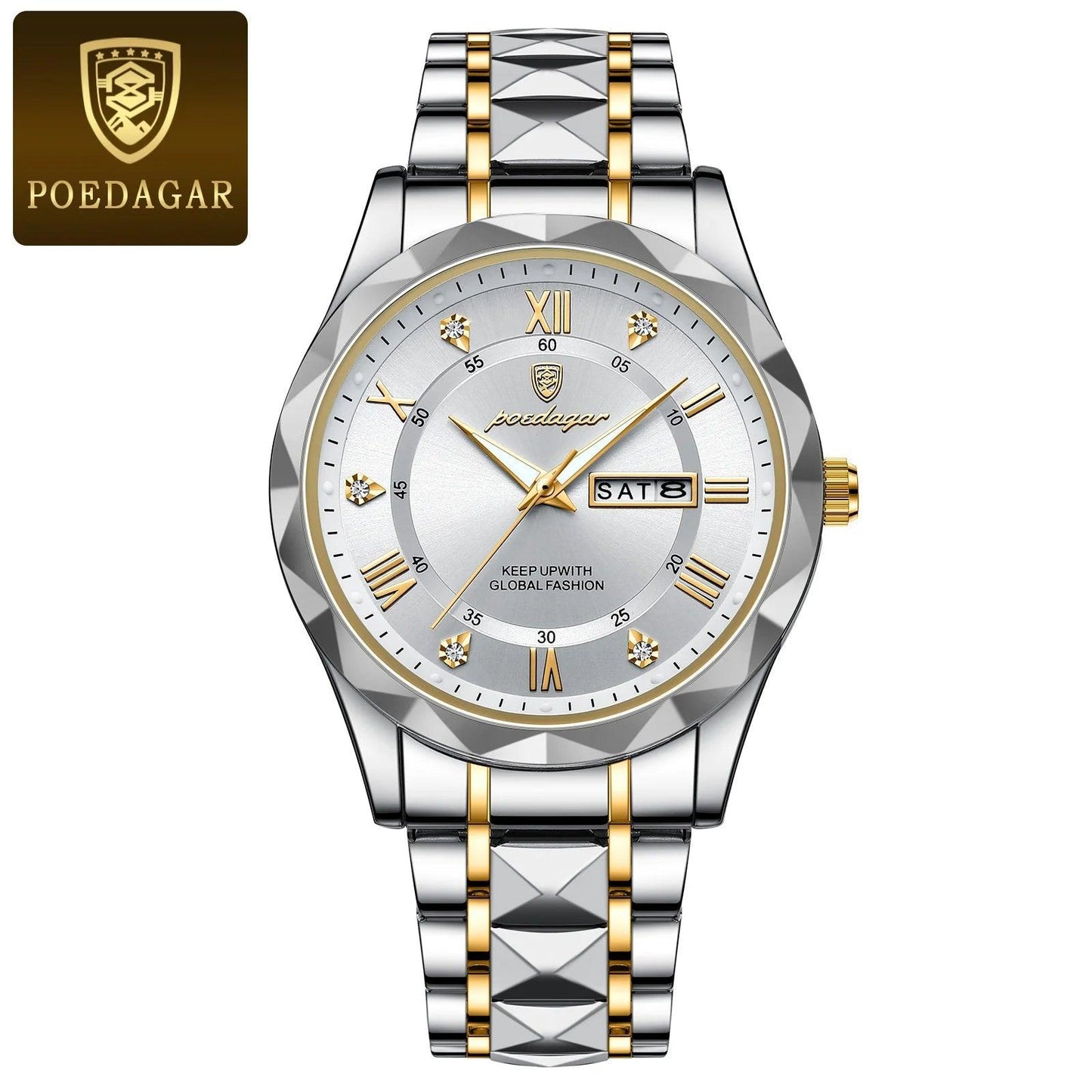 POEDAGAR Top Brand Luxury Man Wristwatch Waterproof Luminous Date Week Men Watches Stainless Steel Quartz Men's Watch Male reloj CaRaUaNa Fashion