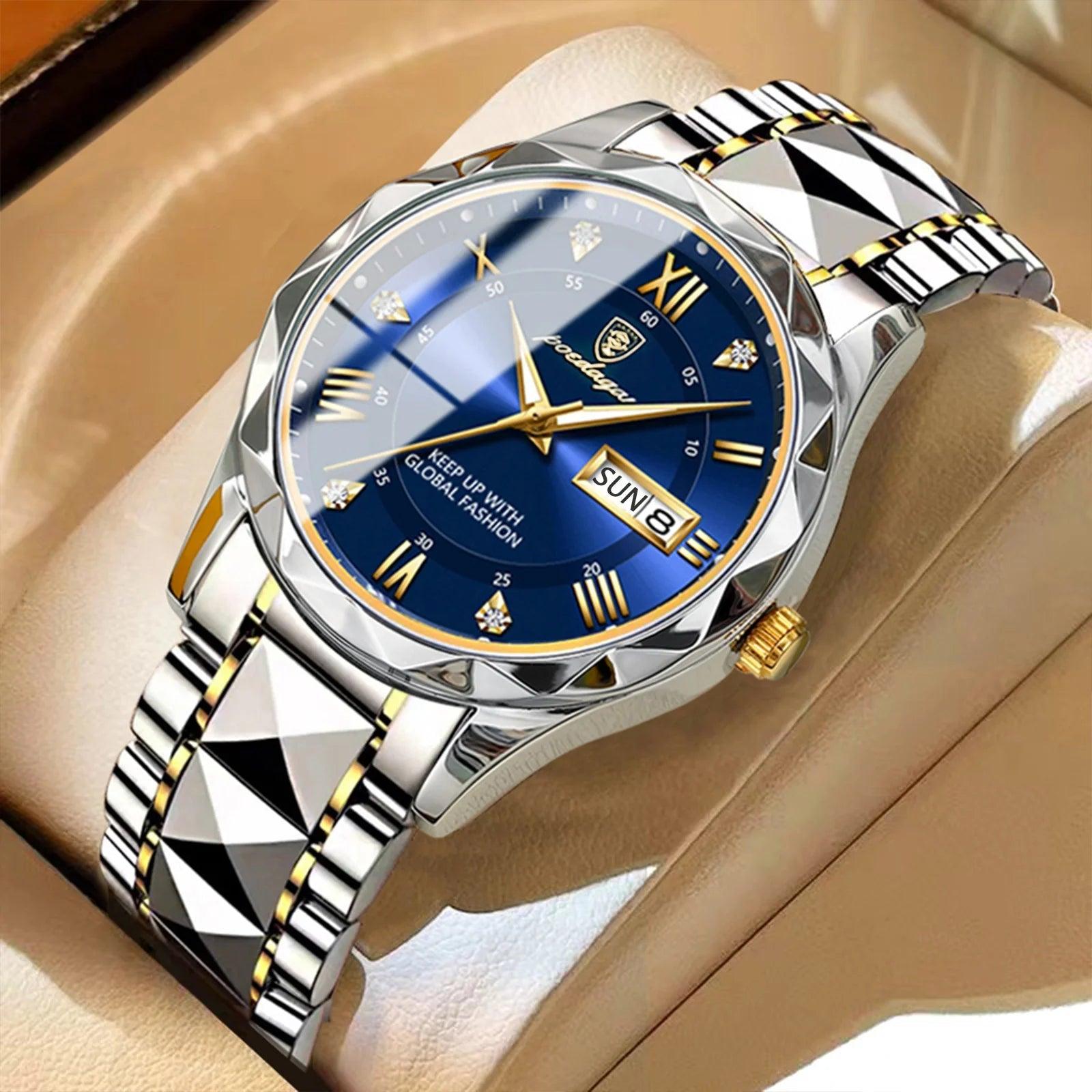POEDAGAR Top Brand Luxury Man Wristwatch Waterproof Luminous Date Week Men Watches Stainless Steel Quartz Men's Watch Male reloj CaRaUaNa Fashion