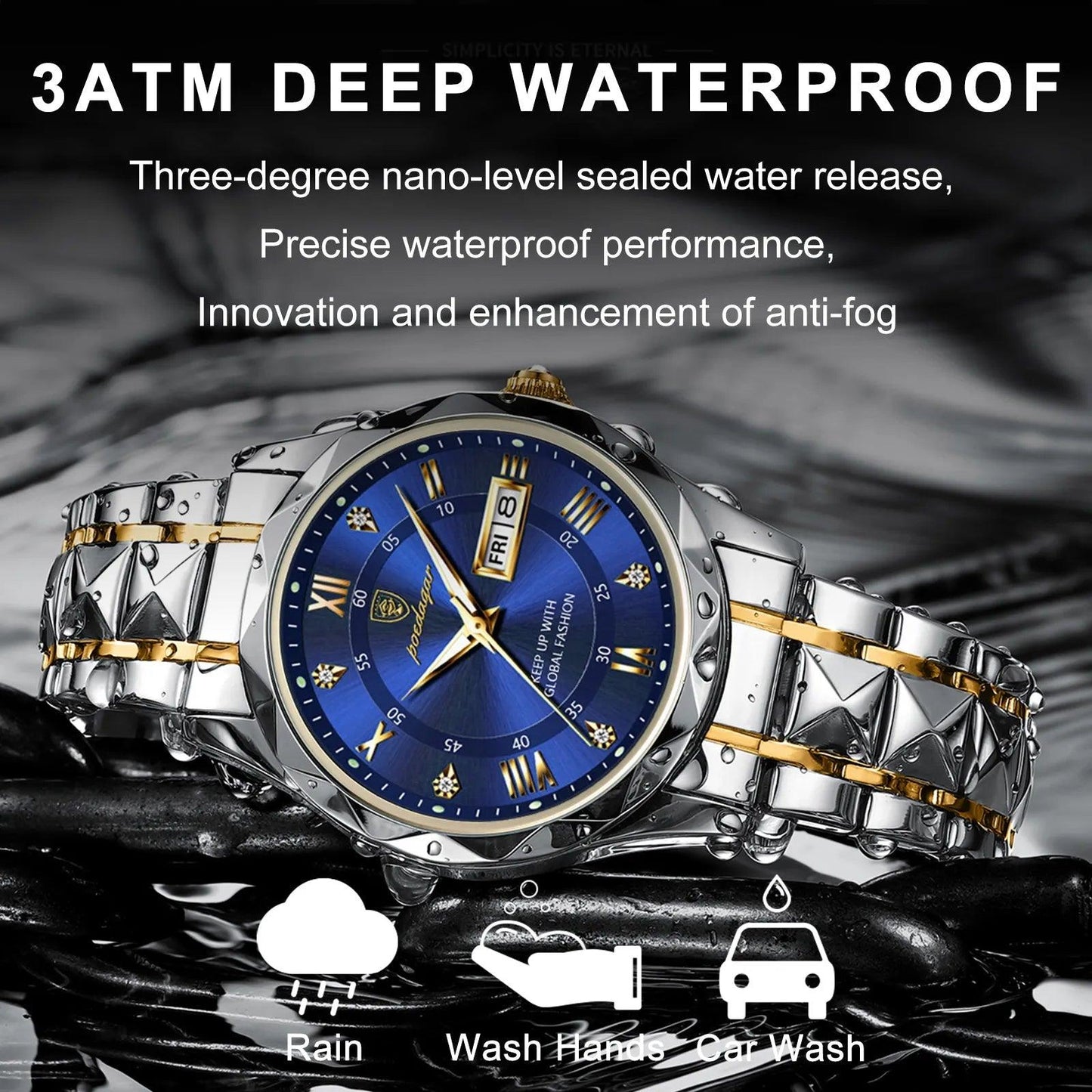 POEDAGAR Top Brand Luxury Man Wristwatch Waterproof Luminous Date Week Men Watches Stainless Steel Quartz Men's Watch Male reloj CaRaUaNa Fashion