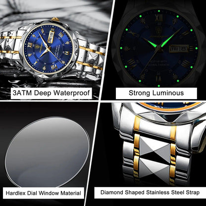 POEDAGAR Top Brand Luxury Man Wristwatch Waterproof Luminous Date Week Men Watches Stainless Steel Quartz Men's Watch Male reloj CaRaUaNa Fashion