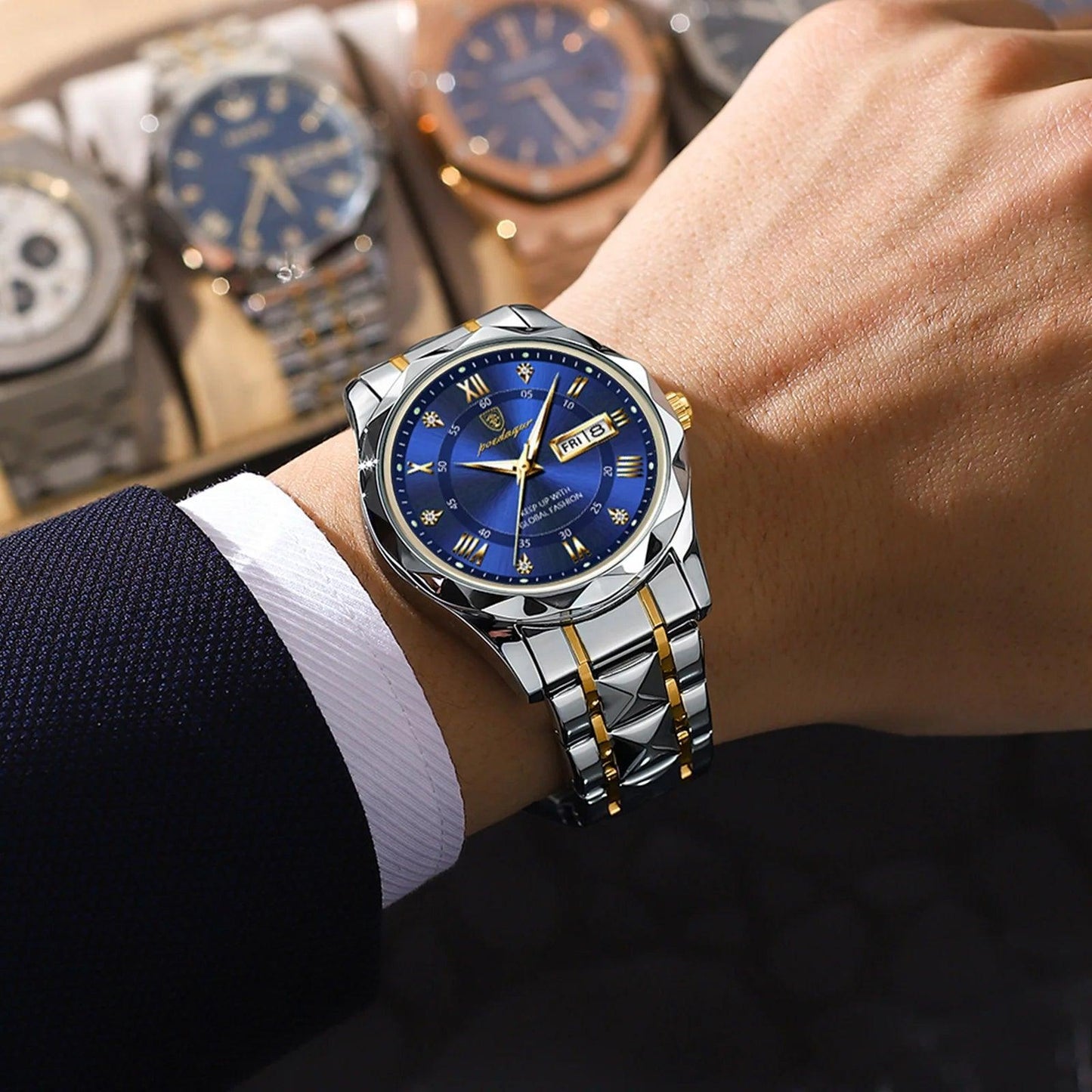 POEDAGAR Top Brand Luxury Man Wristwatch Waterproof Luminous Date Week Men Watches Stainless Steel Quartz Men's Watch Male reloj CaRaUaNa Fashion