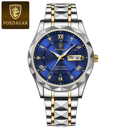 POEDAGAR Top Brand Luxury Man Wristwatch Waterproof Luminous Date Week Men Watches Stainless Steel Quartz Men's Watch Male reloj CaRaUaNa Fashion