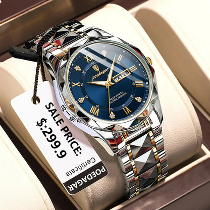 POEDAGAR Top Brand Luxury Man Wristwatch Waterproof Luminous Date Week Men Watches Stainless Steel Quartz Men's Watch Male reloj CaRaUaNa Fashion