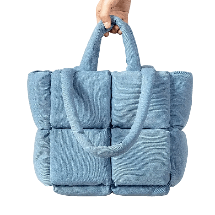 Padded Denim Puffer Shoulder Tote Bag CaRaUaNa Fashion