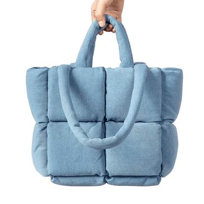 Padded Denim Puffer Shoulder Tote Bag CaRaUaNa Fashion