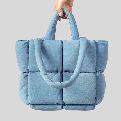 Padded Denim Puffer Shoulder Tote Bag CaRaUaNa Fashion