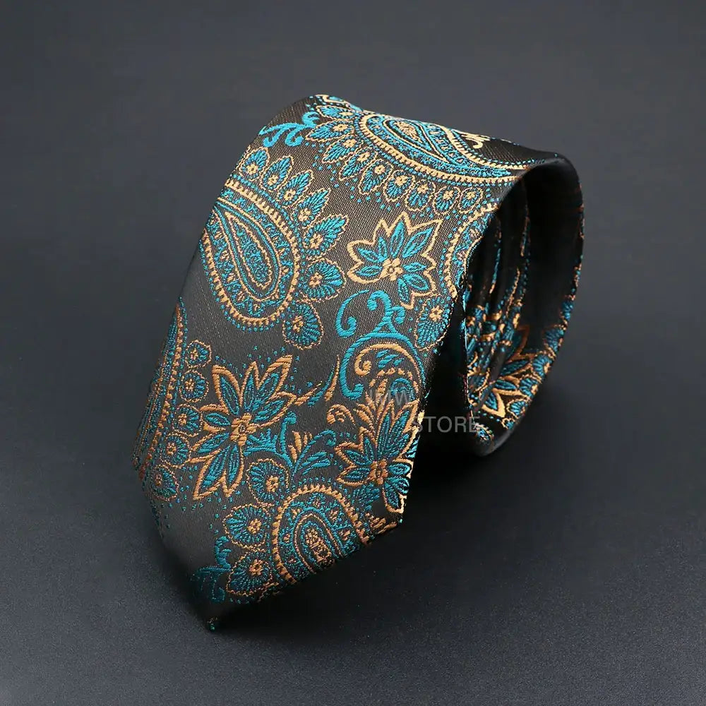 Grey Brown Green Paisley Wedding and Business Necktie for Men CaRaUaNa Fashion