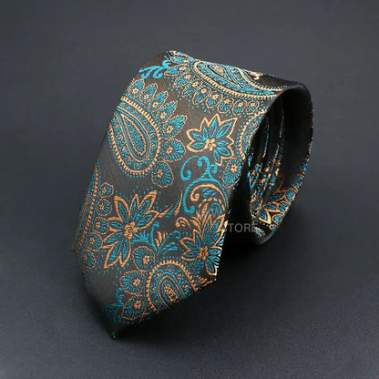 Grey Brown Green Paisley Wedding and Business Necktie for Men CaRaUaNa Fashion