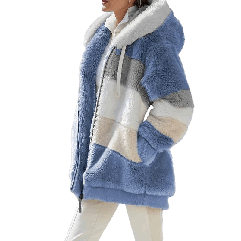 Hooded Patchwork Plaid Winter Cashmere Jacket for Women CaRaUaNa Fashion