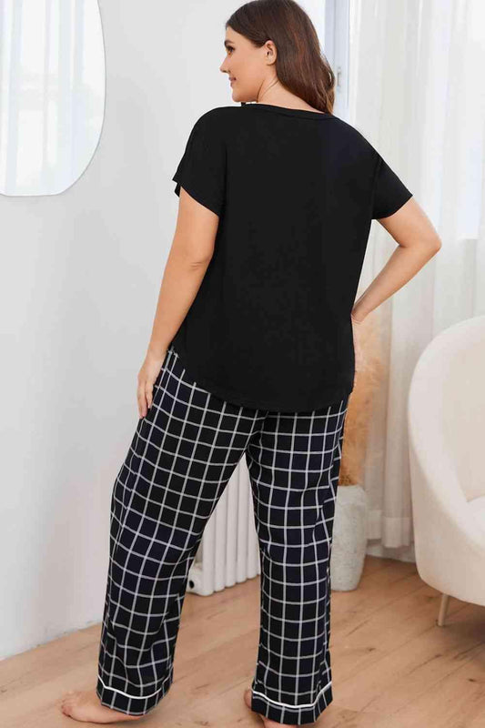 Plus Size V-Neck Top and Plaid Pants Lounge Set Carauana Store