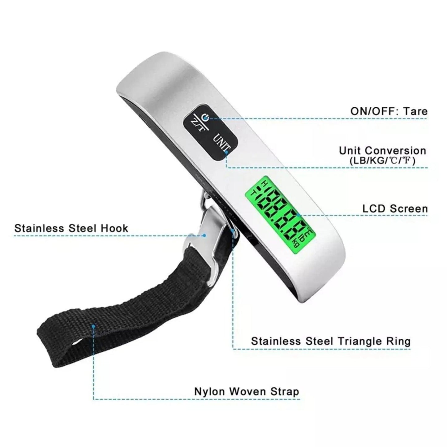 Portable Scale Digital LCD Display 110lb/50kg Electronic Luggage Hanging Suitcase Travel Weighs Baggage Bag Weight Balance Carauana Store
