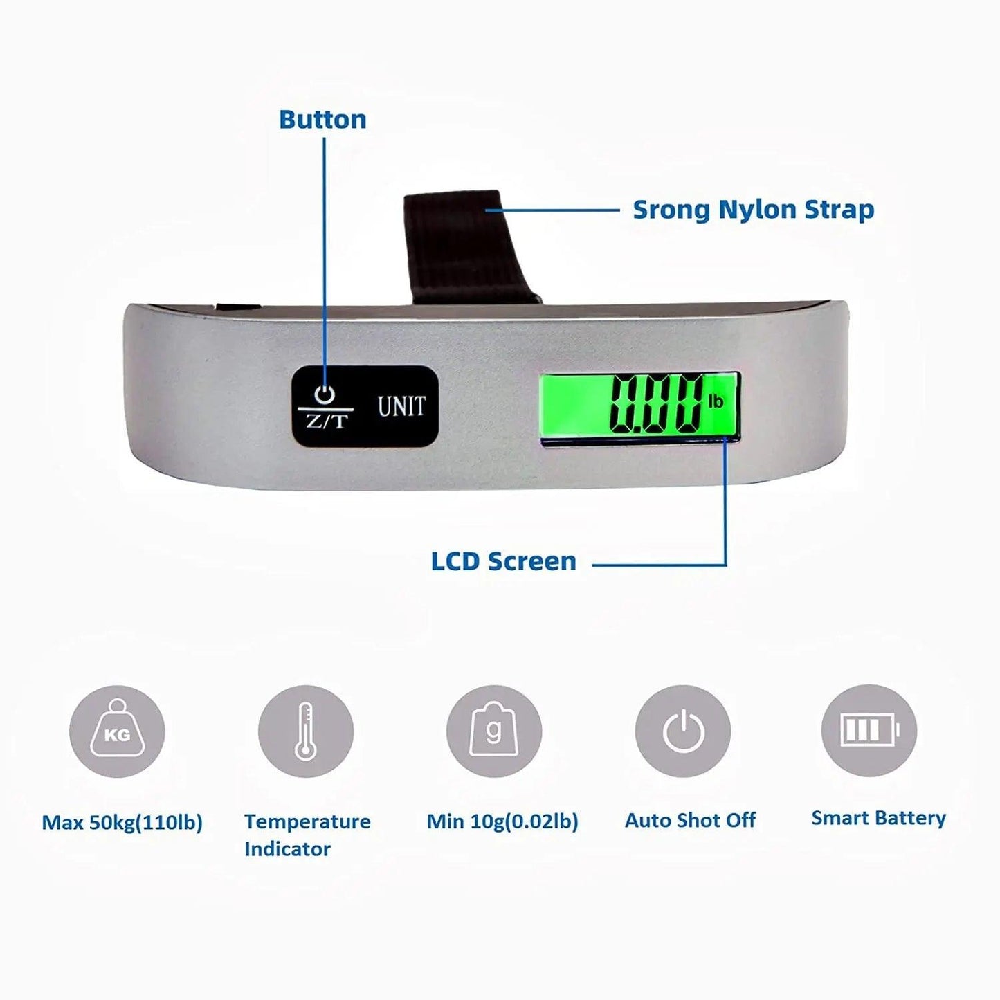Portable Scale Digital LCD Display 110lb/50kg Electronic Luggage Hanging Suitcase Travel Weighs Baggage Bag Weight Balance Carauana Store