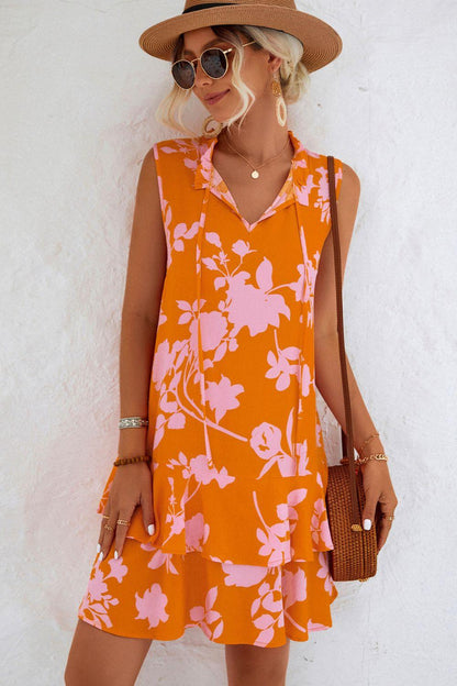 Printed Tie Neck Sleeveless Dress