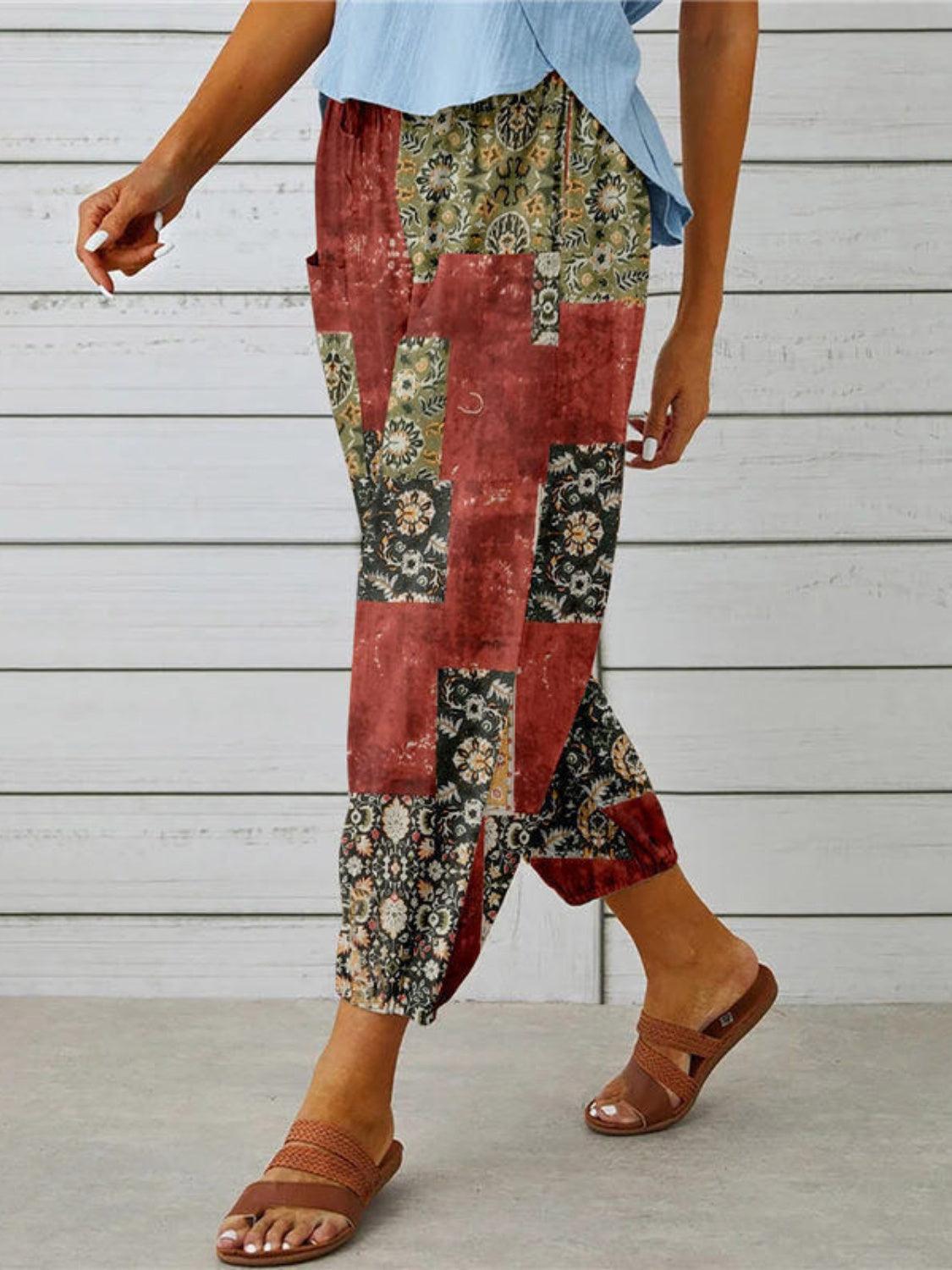 Printed Tied Cropped Pants