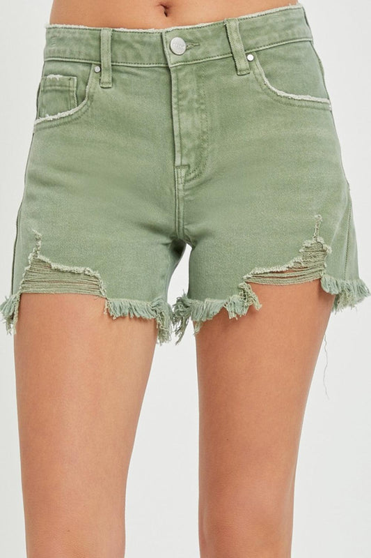 RISEN Mid Waist Frayed Hem Denim Shorts Carauana Store