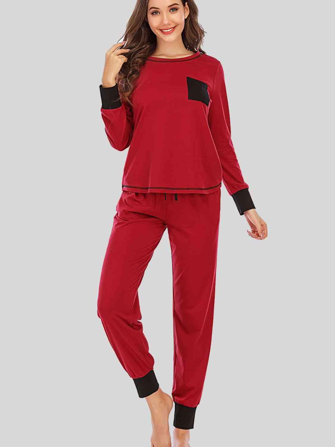 Round Neck Top and Pants Lounge Set CaRaUaNa Fashion