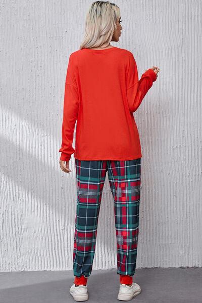 Round Neck Top and Plaid Pants Lounge Set