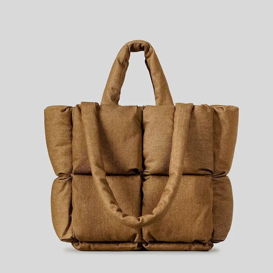 Padded Denim Puffer Shoulder Tote Bag CaRaUaNa Fashion