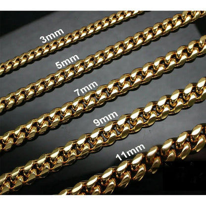 Hiphop Stainless Steel Necklace Curb Cuban Link Chain For Men Women Gold Color Solid Metal Punk Jewelry Gift KNM08 - CaRaUaNa Fashion