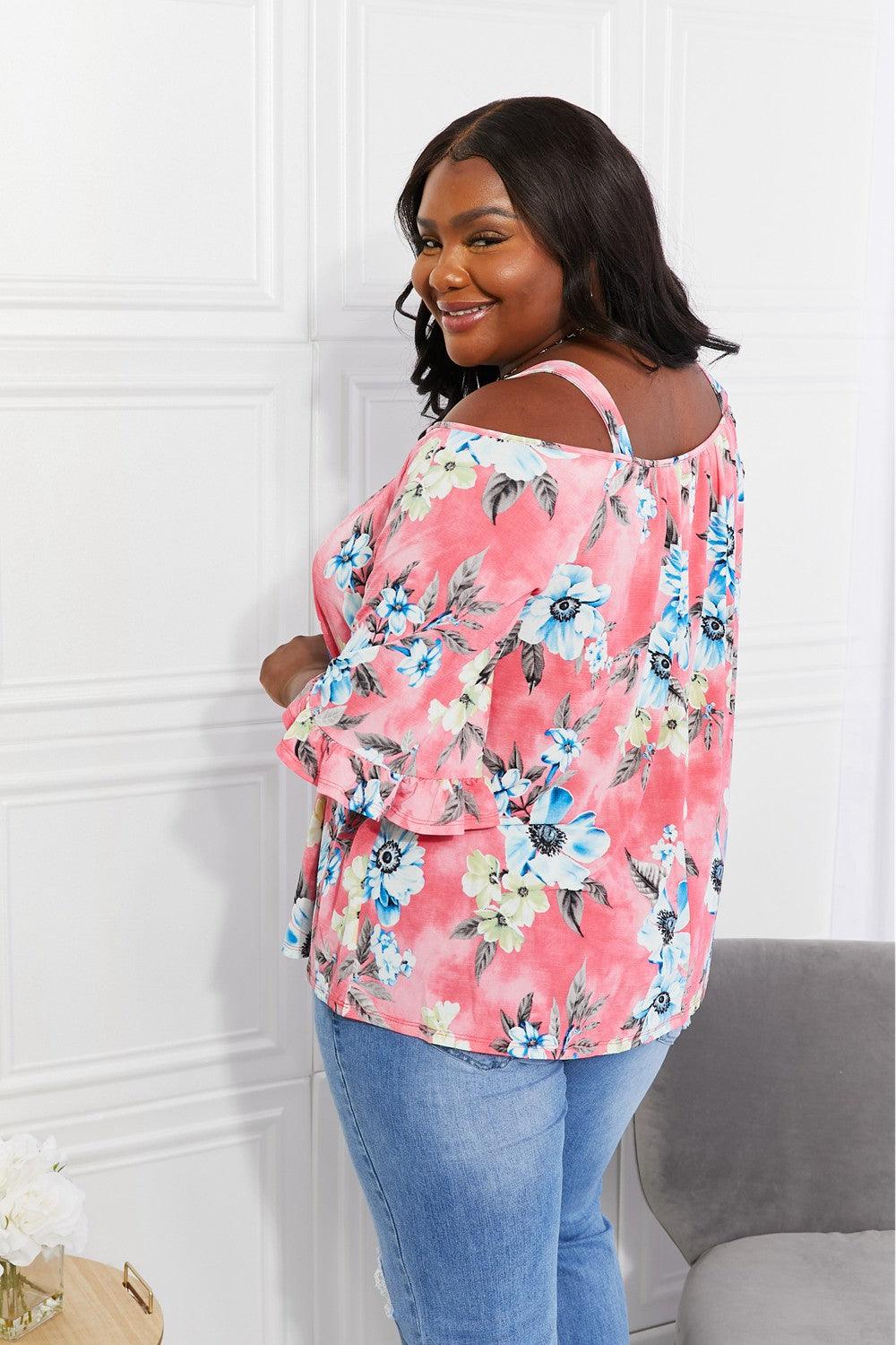 Sew In Love Full Size Fresh Take Floral Cold-Shoulder Top