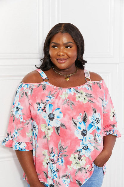 Sew In Love Full Size Fresh Take Floral Cold-Shoulder Top