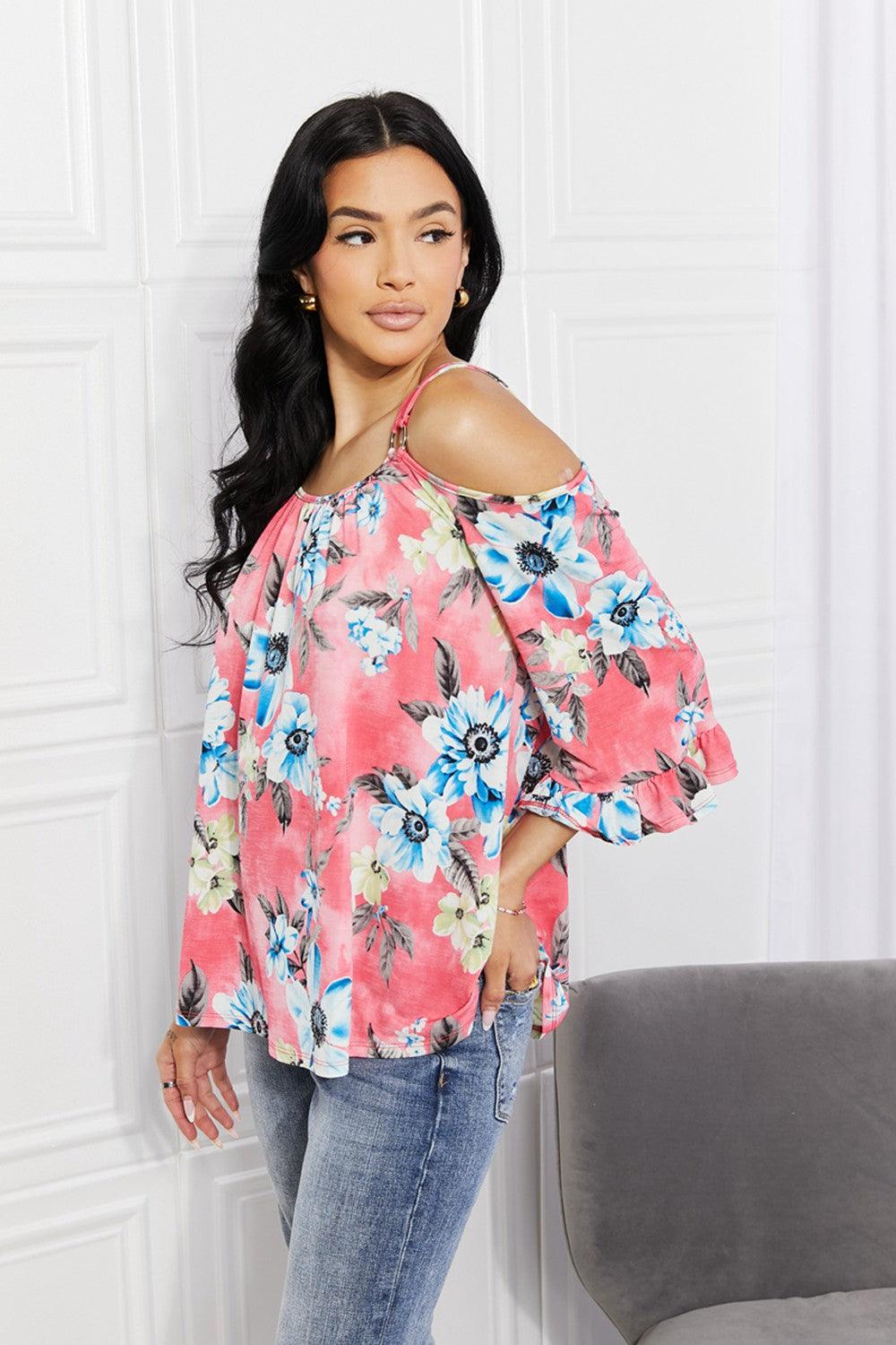 Sew In Love Full Size Fresh Take Floral Cold-Shoulder Top