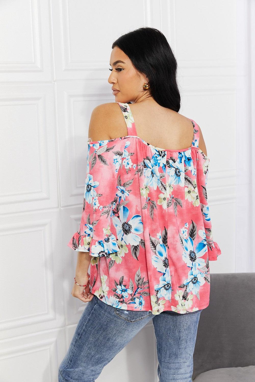 Sew In Love Full Size Fresh Take Floral Cold-Shoulder Top