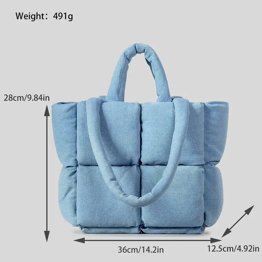 Padded Denim Puffer Shoulder Tote Bag CaRaUaNa Fashion