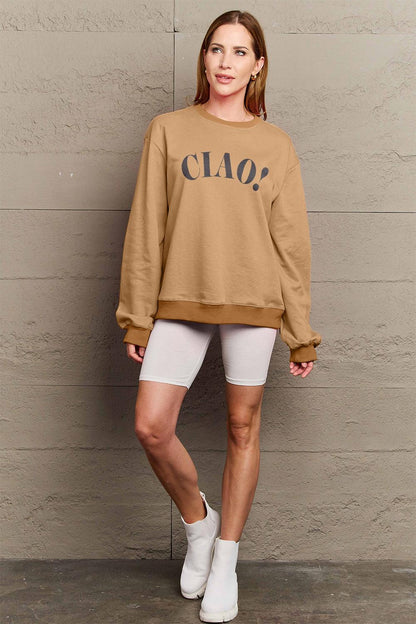 Simply Love Full Size CIAO！Round Neck Sweatshirt