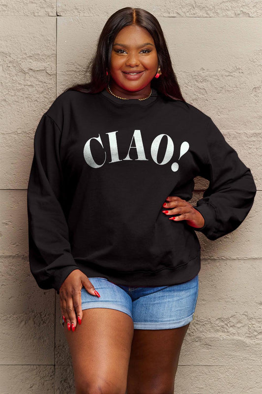 Simply Love Full Size CIAO!Round Neck Sweatshirt Carauana Store