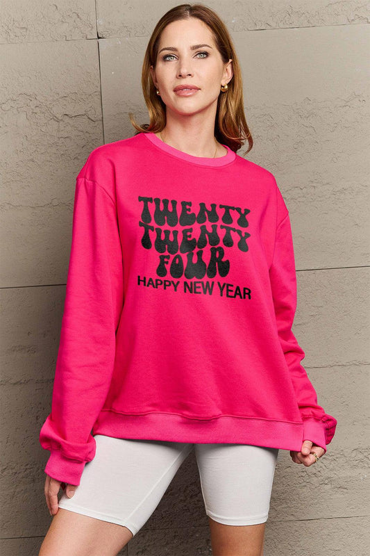 Simply Love Full Size TWENTY TWENTY FOUR HAPPY NEW YEAR Dropped Shoulder Sweatshirt Carauana Store