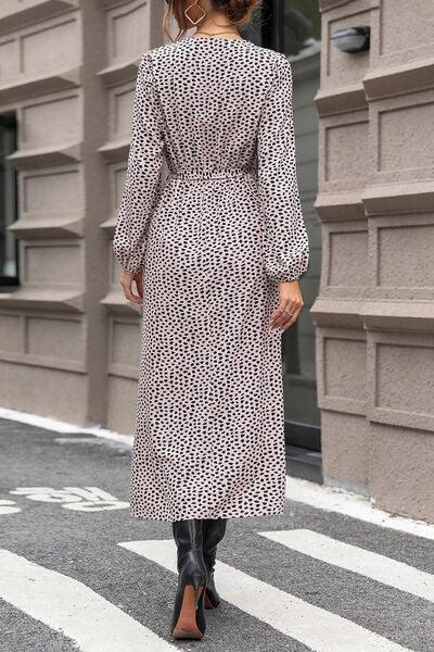 Slit Printed Surplice Balloon Sleeve Dress