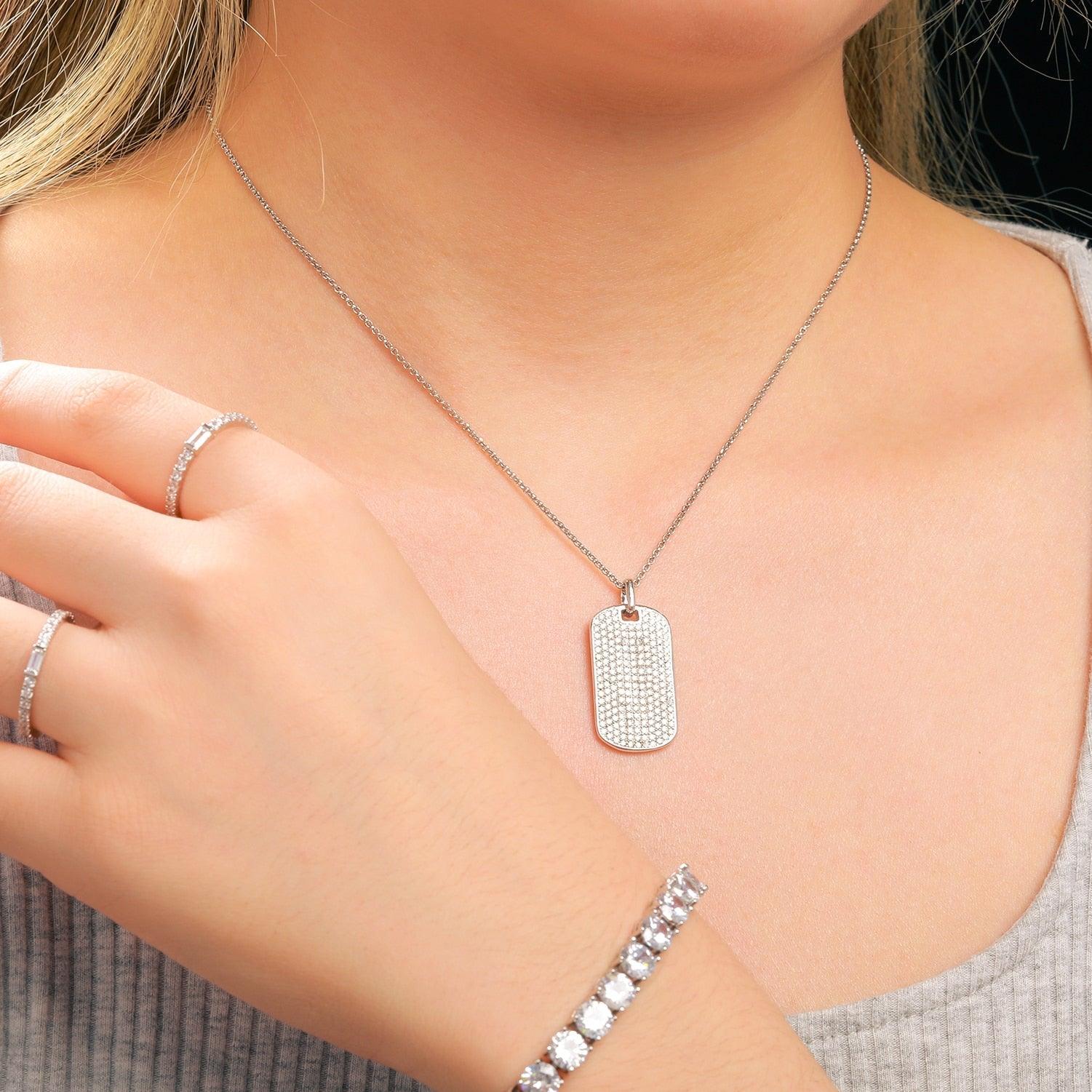 Streamline Tag With Pave Moissanite Diamonds Tag Pendant Real 925 Sterling Silver For Women Men Fine Jewelry Accessories Gift Carauana Store