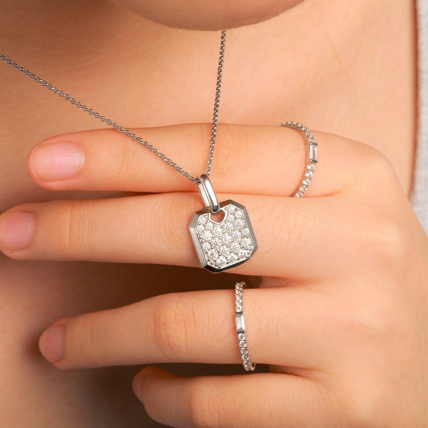 Streamline Tag With Pave Moissanite Diamonds Tag Pendant Real 925 Sterling Silver For Women Men Fine Jewelry Accessories Gift Carauana Store