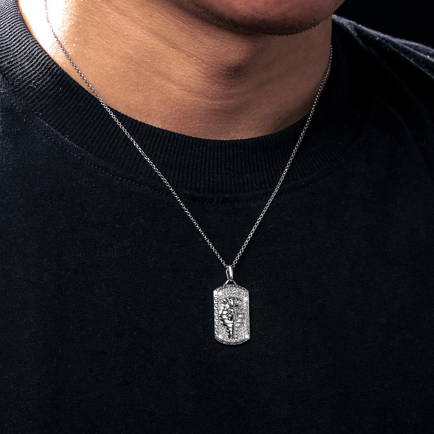 Streamline Tag With Pave Moissanite Diamonds Tag Pendant Real 925 Sterling Silver For Women Men Fine Jewelry Accessories Gift Carauana Store
