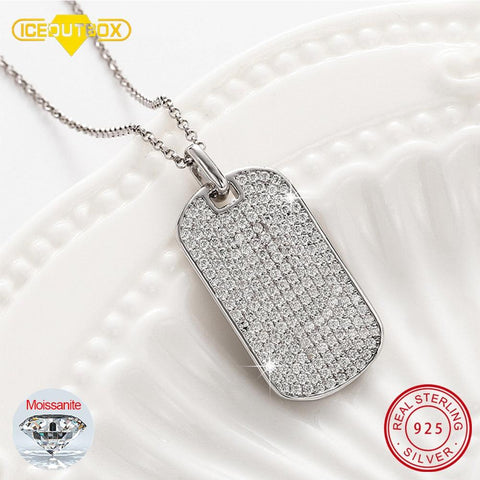 Streamline Tag With Pave Moissanite Diamonds Tag Pendant Real 925 Sterling Silver For Women Men Fine Jewelry Accessoires Gift