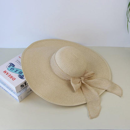 Summer Women Straw Hat Bowknot Wide Brim Floppy Panama Hats Female Lady Outdoor Foldable Beach Sun Cap