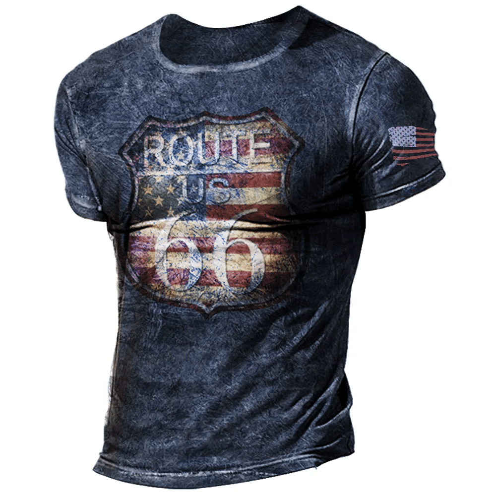 T-Shirt American Route 66 Short Sleeve Tee Tops Oversized Loose Male Clothing