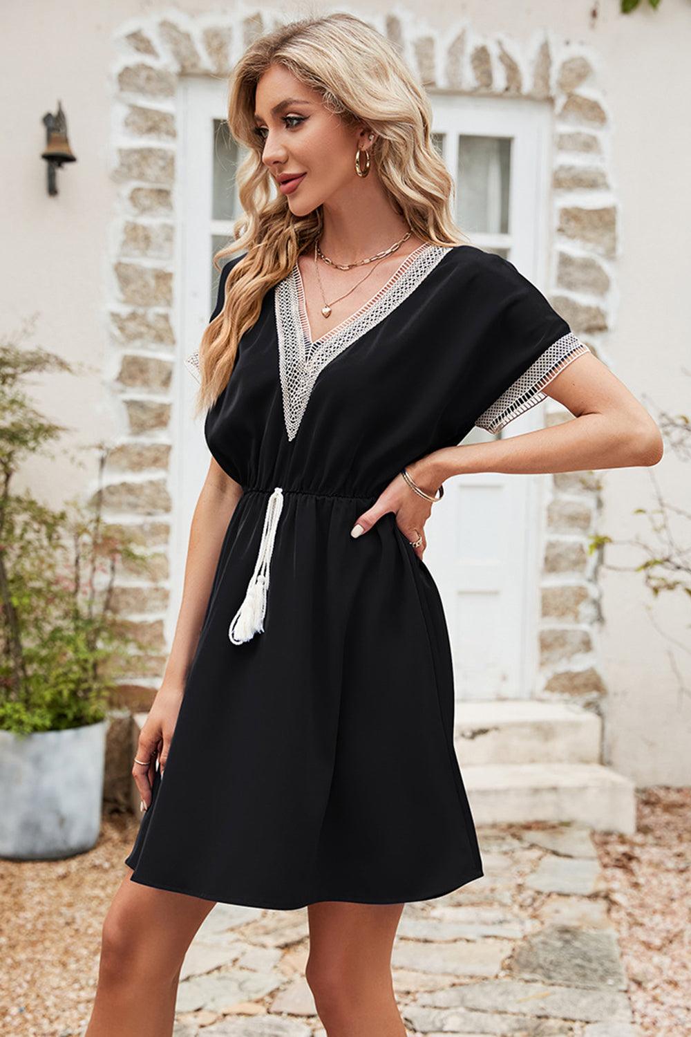 Tassel V-Neck Short Sleeve Dress