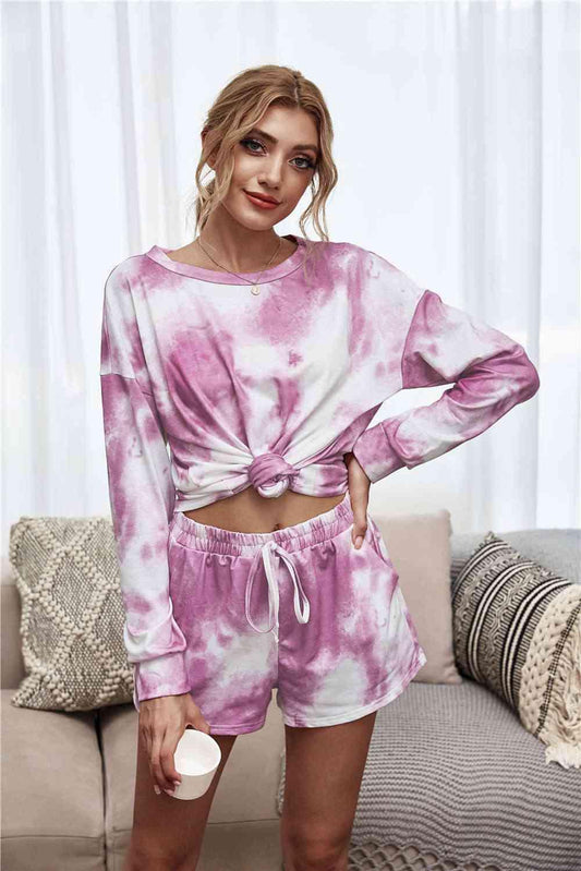 Tie-Dye Dropped Shoulder Top and Shorts Lounge Set Carauana Store