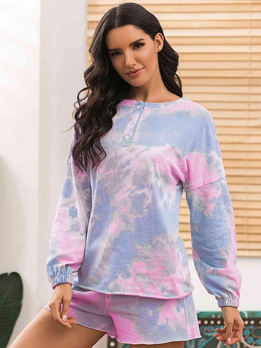 Tie-Dye Long Sleeve Top and Shorts Lounge Set Carauana Store