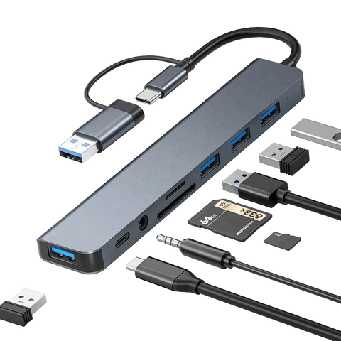 USB-C-Hub, USB-Splitter, 8-in-1-USB-Verlängerung 