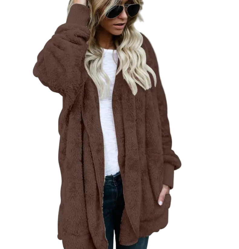 Autumn Winter Double Fleece Hooded Cardigan Jacket for Women CaRaUaNa Fashion