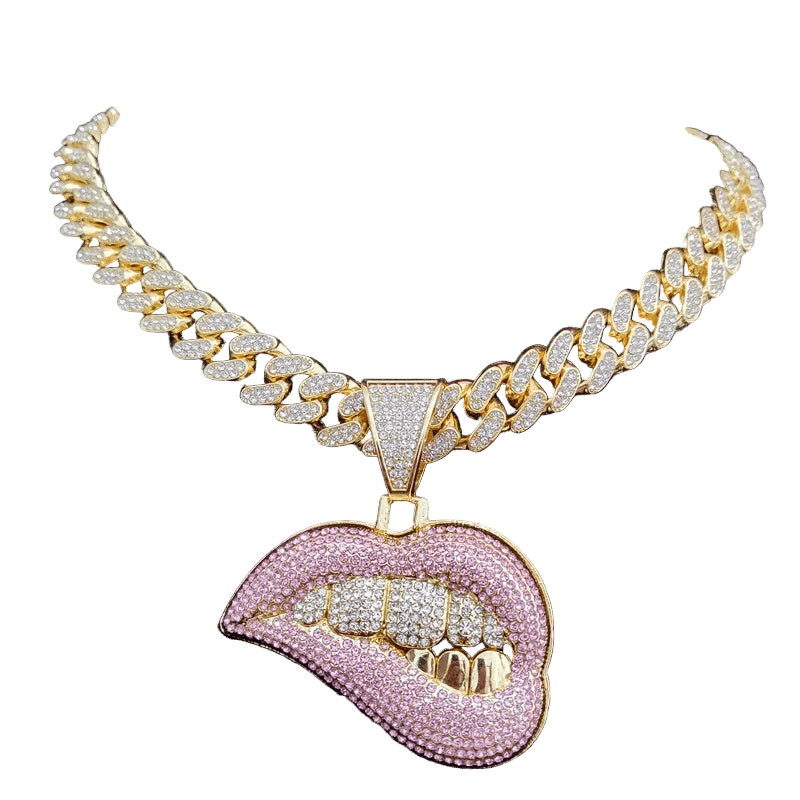 ZIDOM Bite Lip Necklace – Rhinestone Pendant CaRaUaNa Fashion