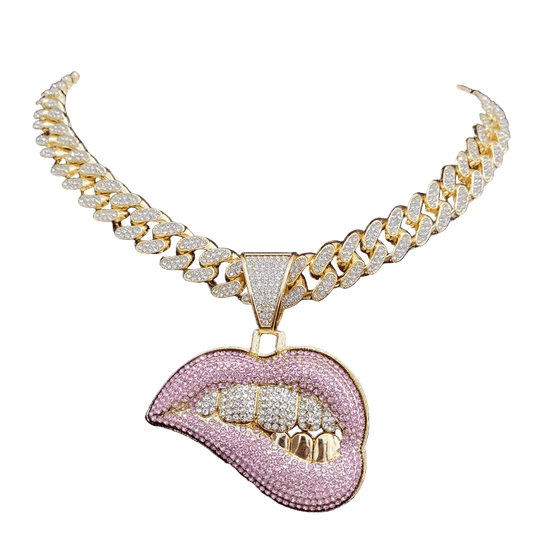 ZIDOM Bite Lip Necklace – Rhinestone Pendant CaRaUaNa Fashion