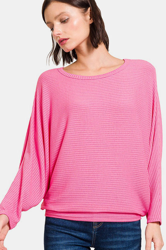 Zenana Ribbed Round Neck Long Sleeve Top Carauana Store