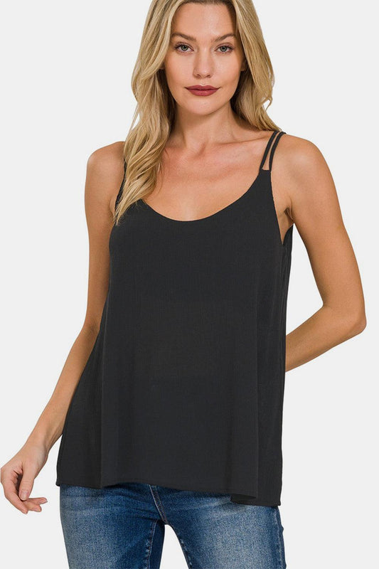 Zenana Woven Double Spaghetti Strap V-Neck Cami Carauana Store