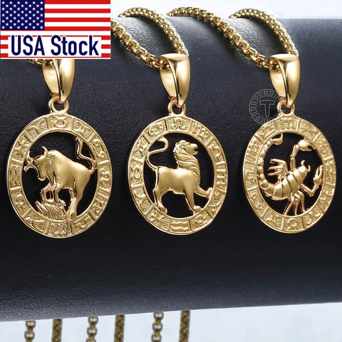 Zodiac Pendant Necklace | Gold-Filled Horoscope Necklace with 12 Signs, Adjustable Chain