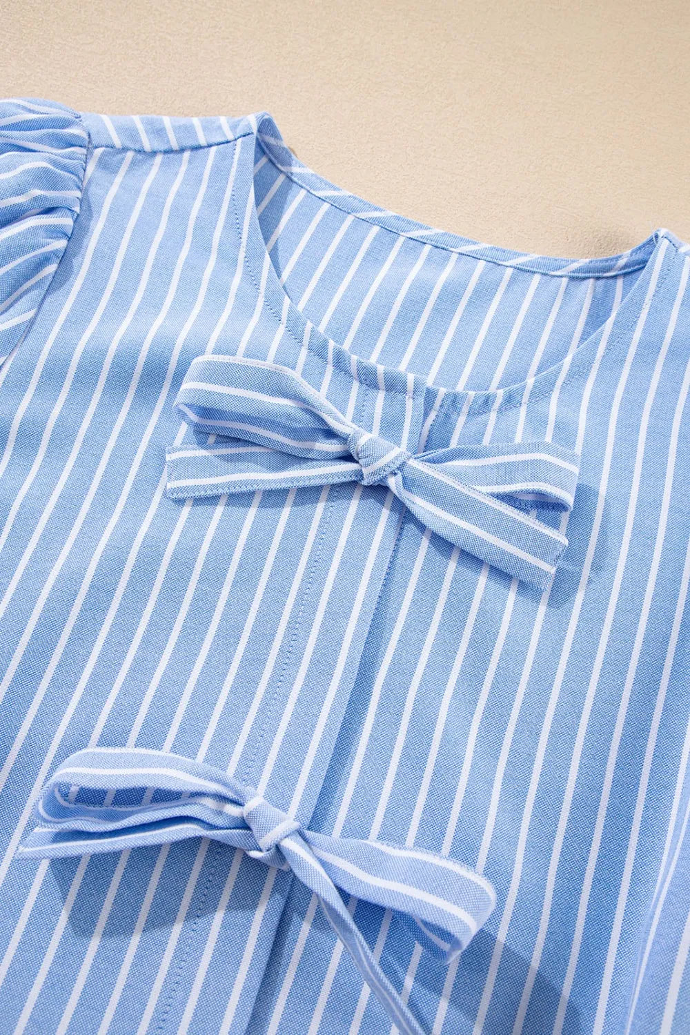 Striped Bowknot Detail Puff Sleeve Top and Shorts Set Carauana Store