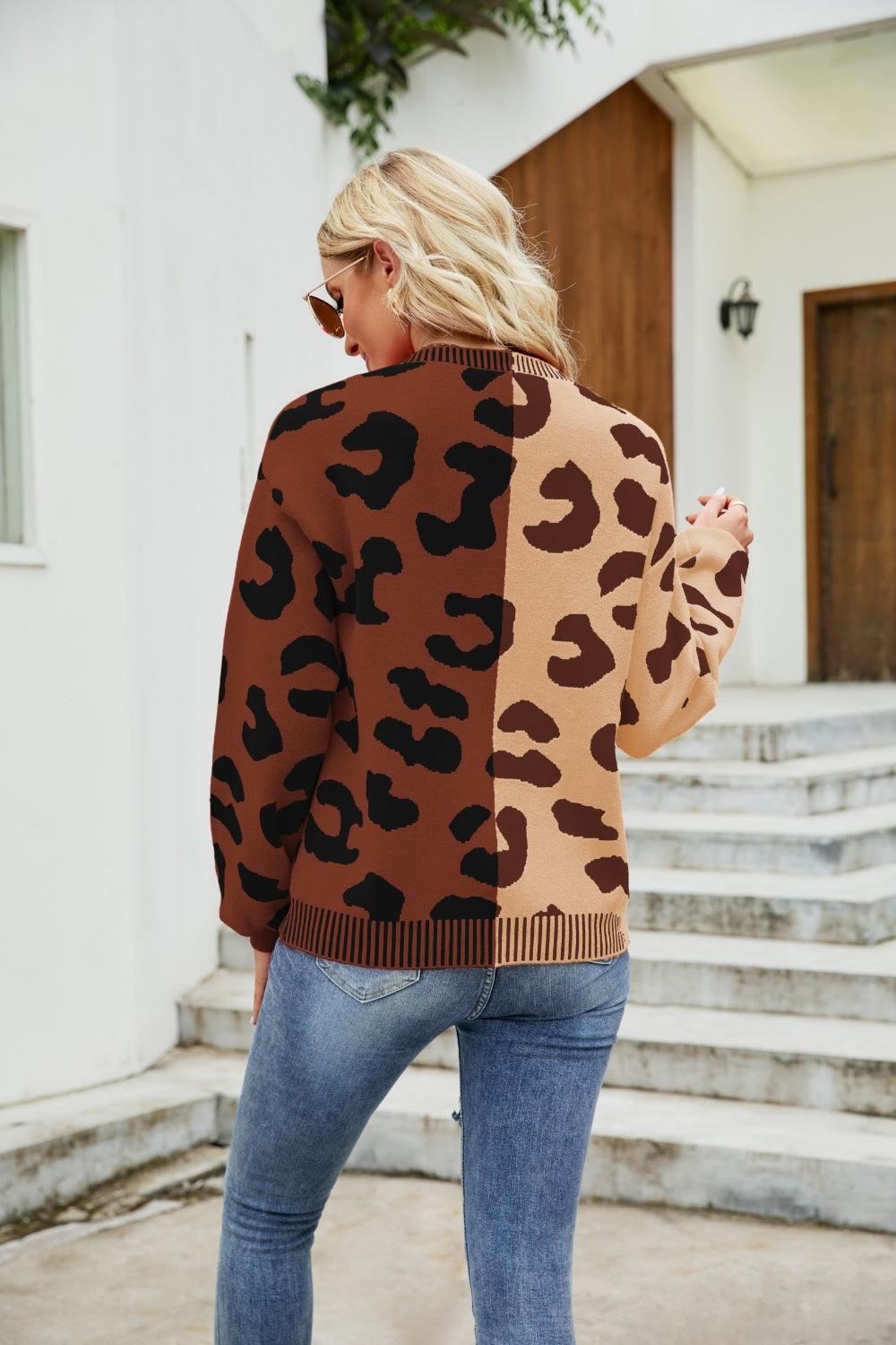 Mandy Leopard Button Up Dropped Shoulder Cardigan